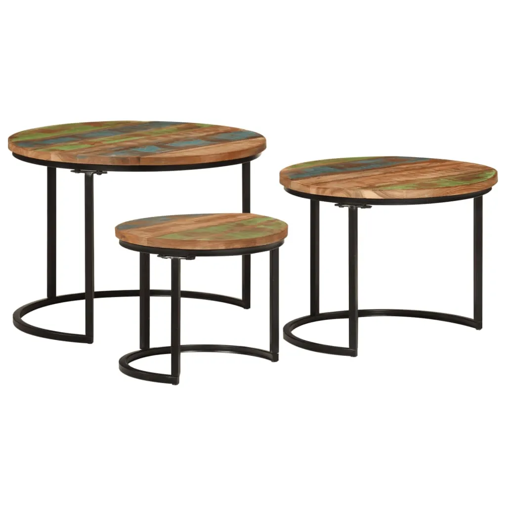 Table Basse Robuste en Bois Recyclé 3 pcs - Solution Salon Durable - 3
