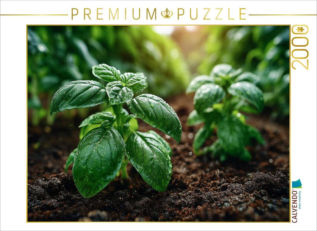 CALVENDO Puzzle Frischer Basilikum wächst im Gartenbeet | 2000 Teile Lege-Größe 90x67cm Foto-Puzzle für glückliche Stunden