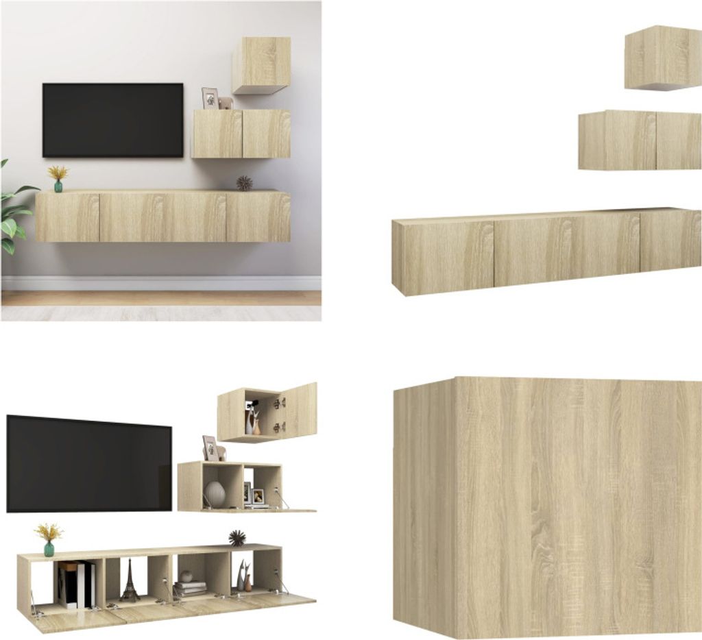 vidaXL 4 tlg. TV Schrank Set Sonoma Eiche Holzwerkstoff - TV-Schrank-Set - TV-Schrank-Sets - Hängendes TV-Schrank-Set - Hängende TV-Schrank-Sets
