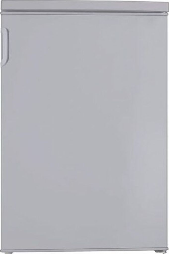 A front view of a light gray refrigerator.