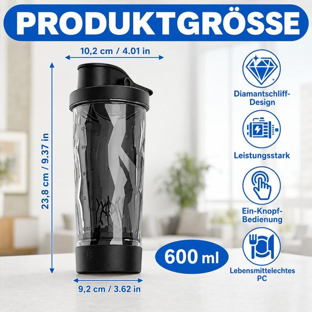 Elektrischer Protein Shaker 600ml 7500 U/min USB Type-C
