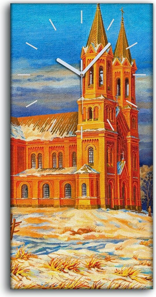 Wanduhr Bürouhr Leinwand Bild 30x60 Gemälde Kathedrale auf dem Land Dorfbewohner - weiße Hände