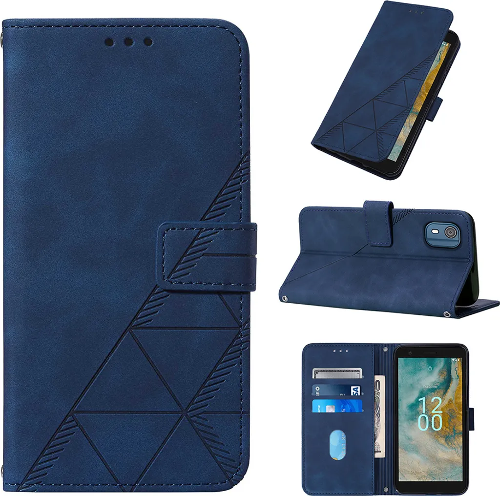 Cover Nokia C02 Blu Goffrata - Custodia Portafoglio Elegante in Pelle