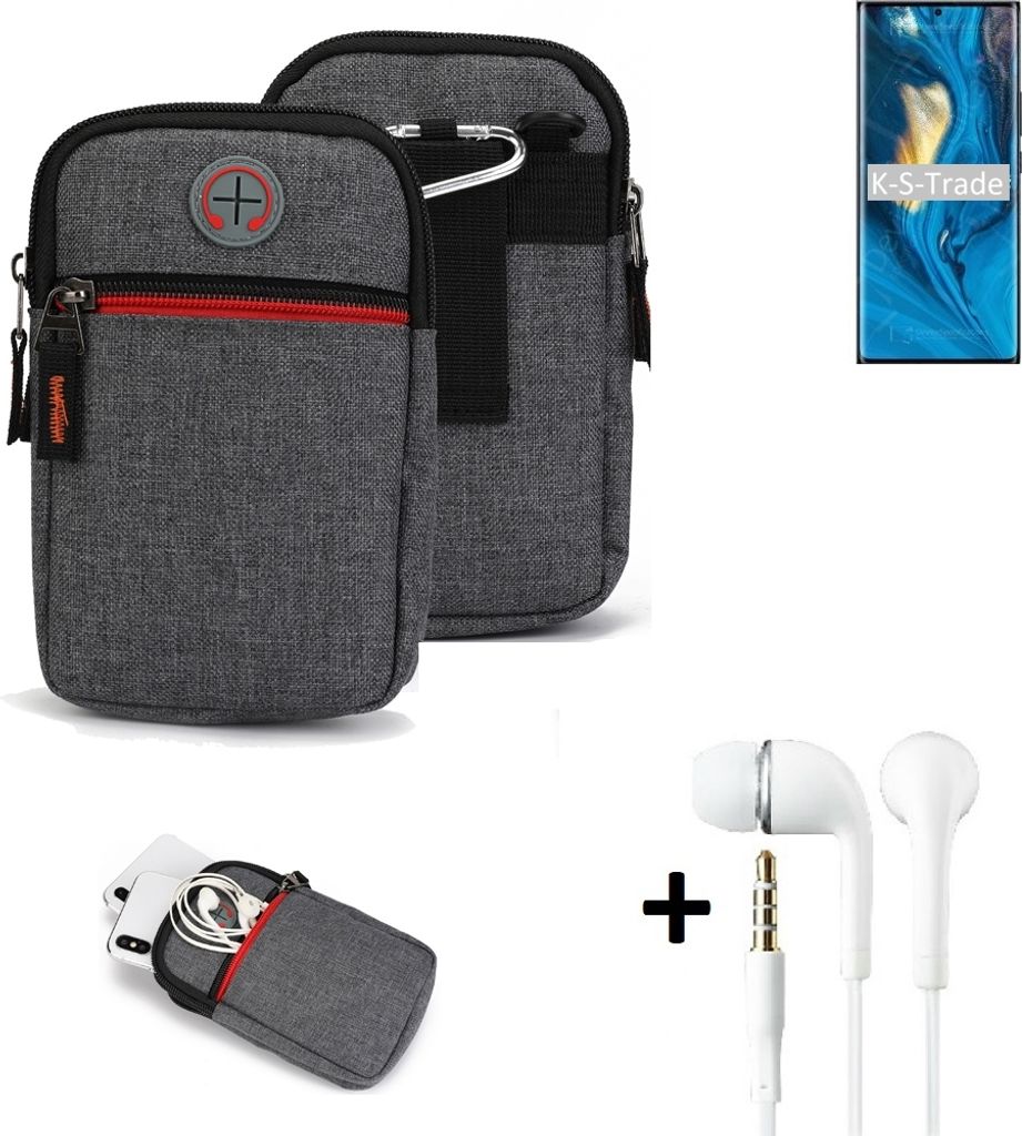 K-S-Trade Gürteltaasche + Kopfhörer kompatibel mit nubia Z30 Pro Handy Tasche Holster Schutz Hülle Handy Hülle grau Zusatzfächer 1x