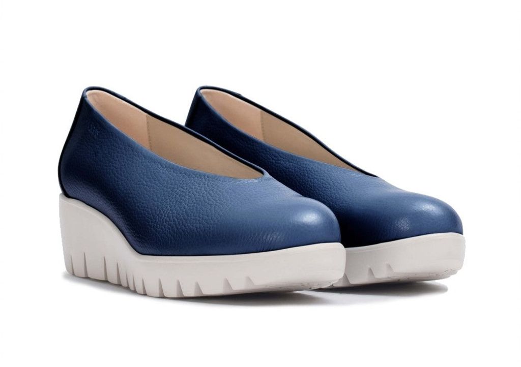 Wonders Blue Fly Moccasin - Chaussure En Cuir Avec Semelle Liège Talon 4.5cm
