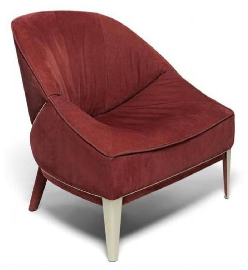 Roter Designer Sessel Holzfüße Stoffsessel Einsitzer Wohnzimmer Möbel