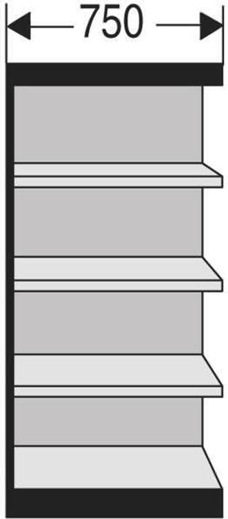 Büro-Regal Progress 2000 Regalfeld HxBxT 1900x750x300mm 5 Böden Rückwand silber.