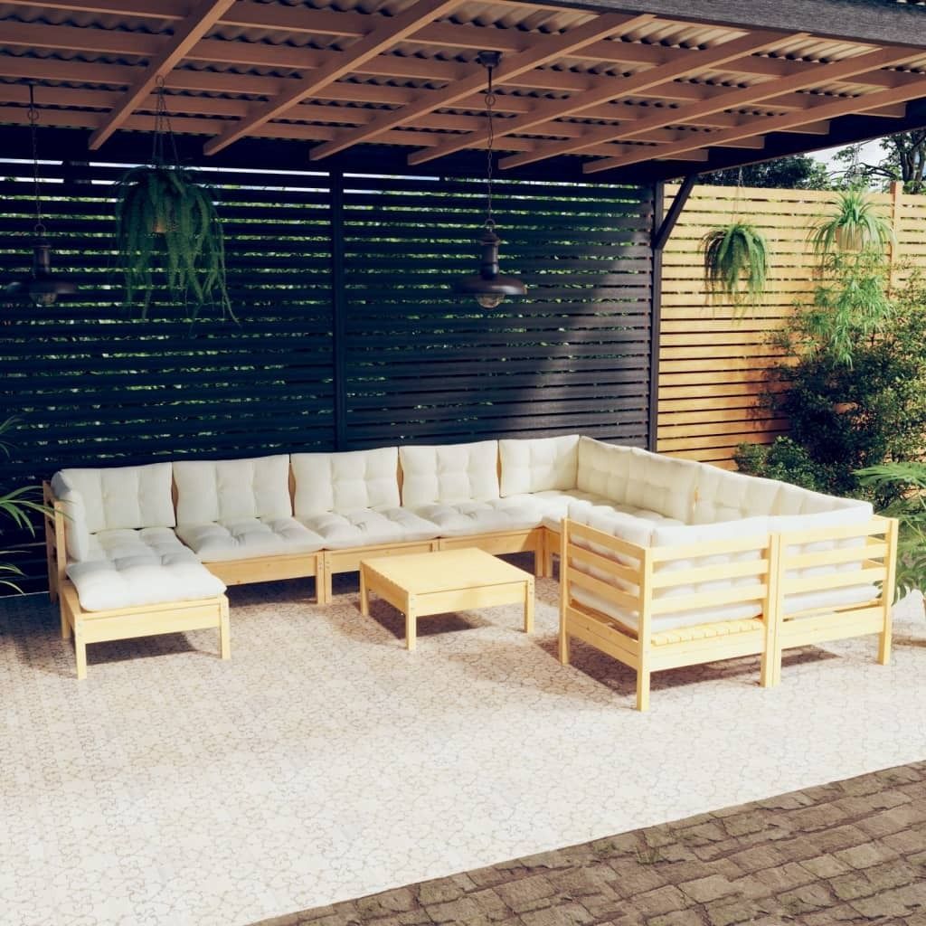 Best Möbel Gartenmöbel Set Balkonmöbel-Set 11-tlg. Garten-Lounge-Set mit Creme Kissen Kiefernholz - Gartenmöbelgarnituren CL8290223 5parcel