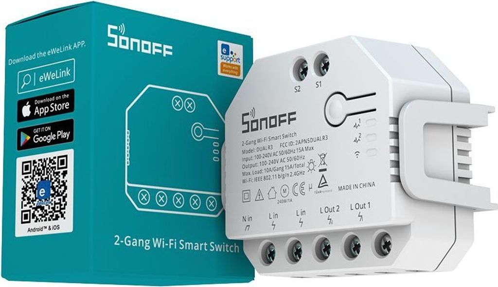 Sonoff Dual R3 Interruttore Smart Home con Cavo e Senza Immagine del prodotto 