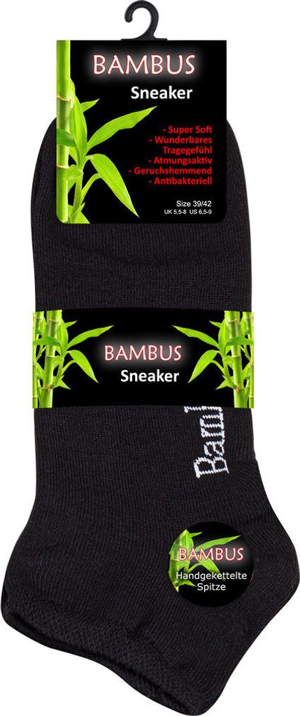 12 Paar Bambus Sneaker Socken schwarz 39 - 42 Herren Damen Produktbild 2
