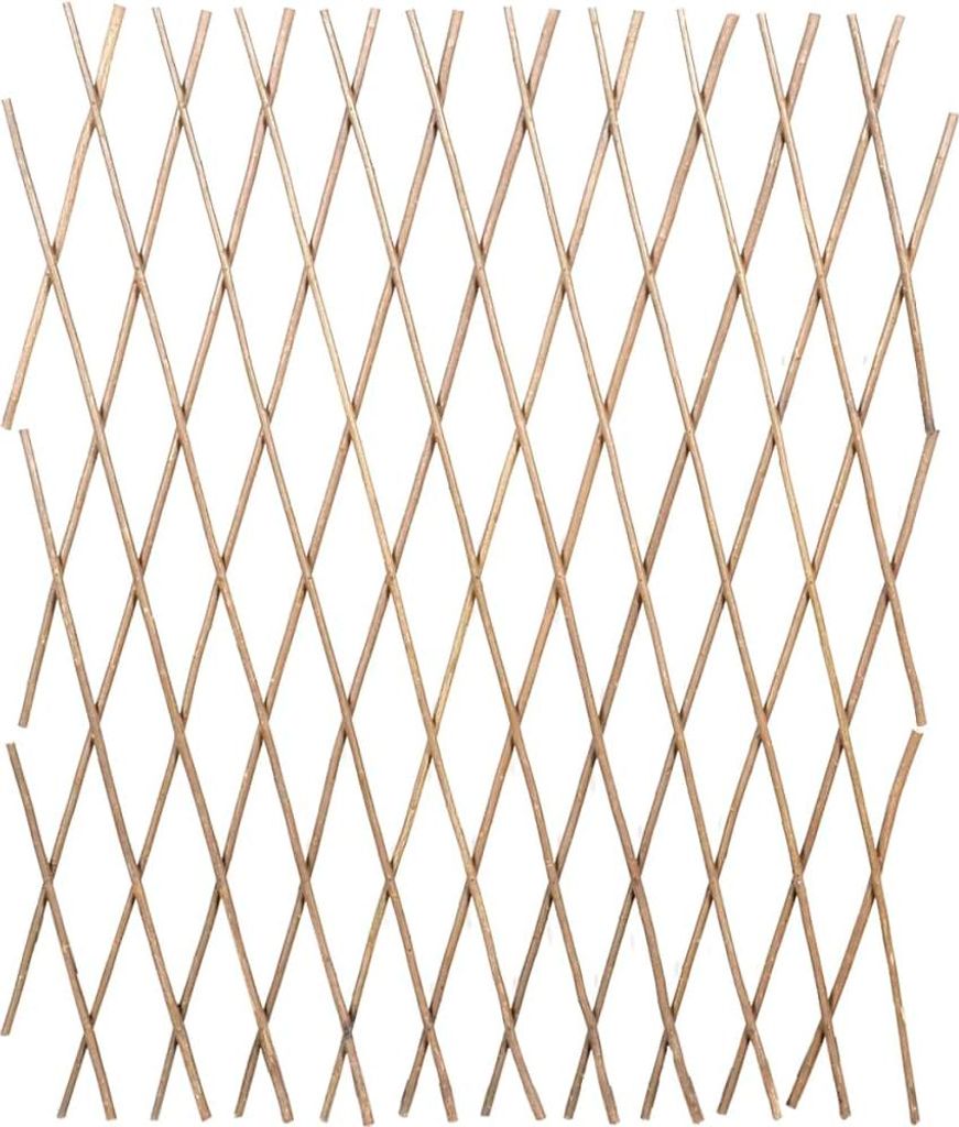 A wooden lattice fence against a white background.