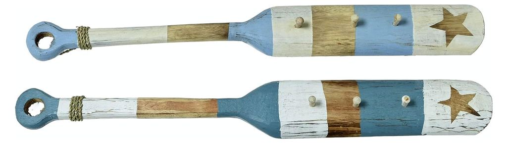 dekorative Maritime ausgefallene Holzgarderobe in Form eines Paddels mit 3 Haken Preis für 1 Stück