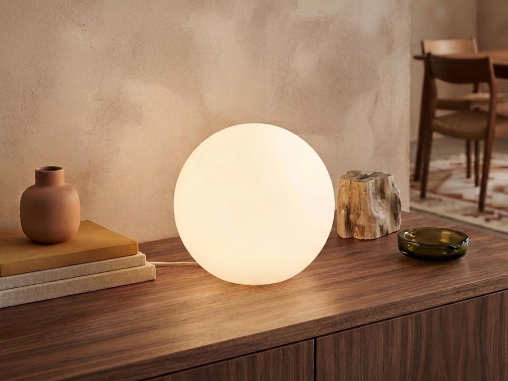 Kleine LED Tischlampe mit Glaskugel Weiß, dimmbare Produktbild 