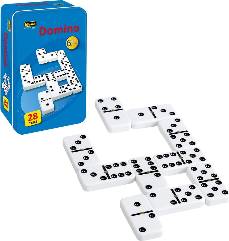 Idena 6050012 - Domino Double Six, scatola di metallo Immagine del prodotto 