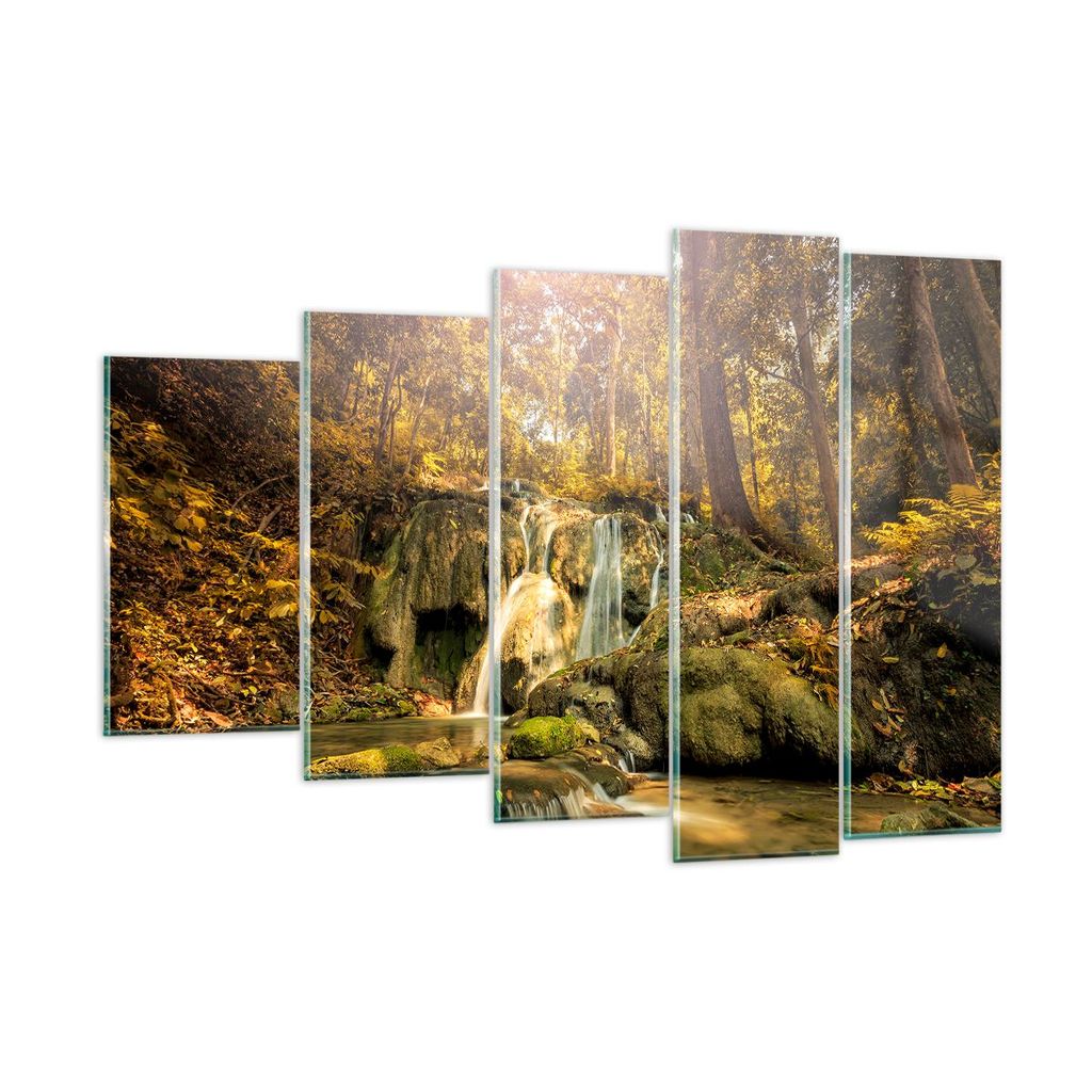 Bilder auf glas - Wald Wasserfall Natur Umwelt - 150x100cm - Glasbilder - Wandbilder - Kunstdruck - zum Aufhängen bereit - Wanddekoration aus Glas...