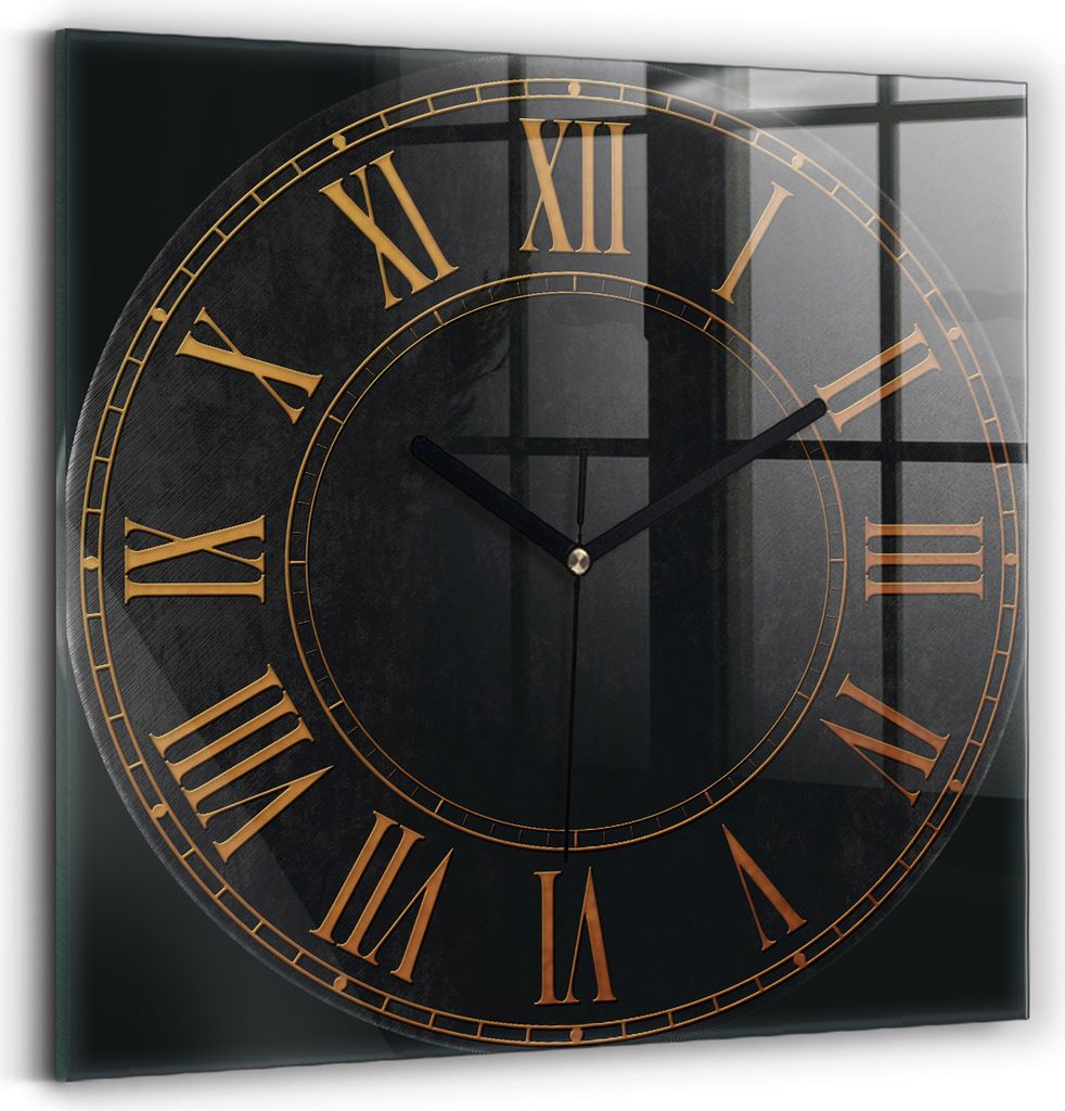 Wallfluent Wanduhr – Stilles Quarzuhrwerk - Uhr Dekoration Wohnzimmer Schlafzimmer Küche - schwarz Zeiger - 30x30 cm - Alte römische Zahlen