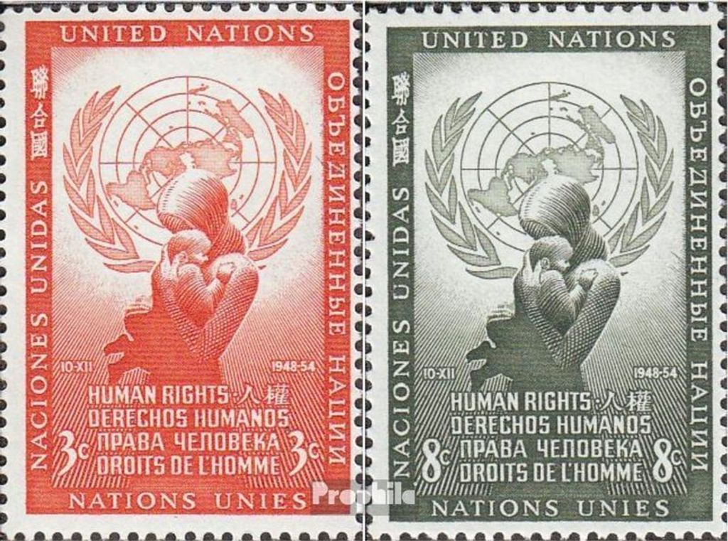 Briefmarken UNO - New York 1954 Mi 33-34 (kompl.Ausg.) gestempelt Menschenrechte