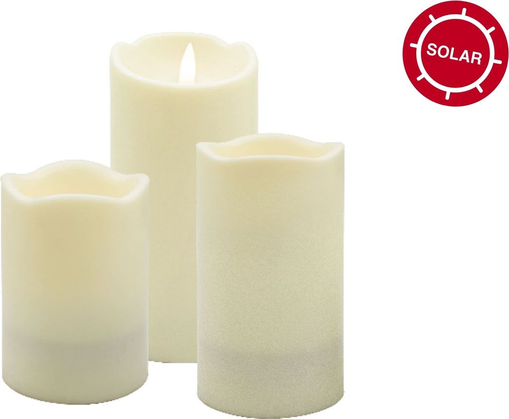 Candela Lights Outdoor Solar LED Kerzen 3er Set für den Außenbereich Sand 4h Timer Funktion- Wetterfest & Nachhaltig