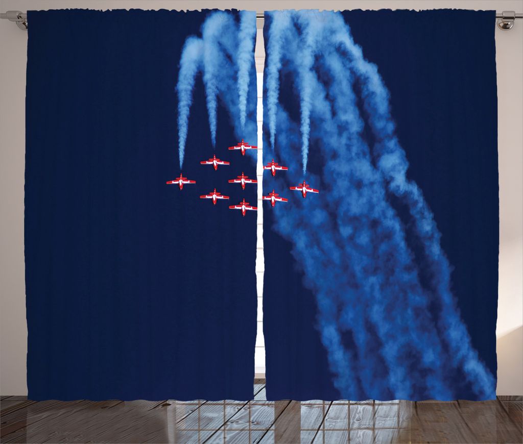 ABAKUHAUS Flugzeug Rustikaler Gardine, Canadian Snowbirds, Schlafzimmer Kräuselband Vorhang mit Schlaufen und Haken, 280 x 245 cm, Dunkelblau Rot