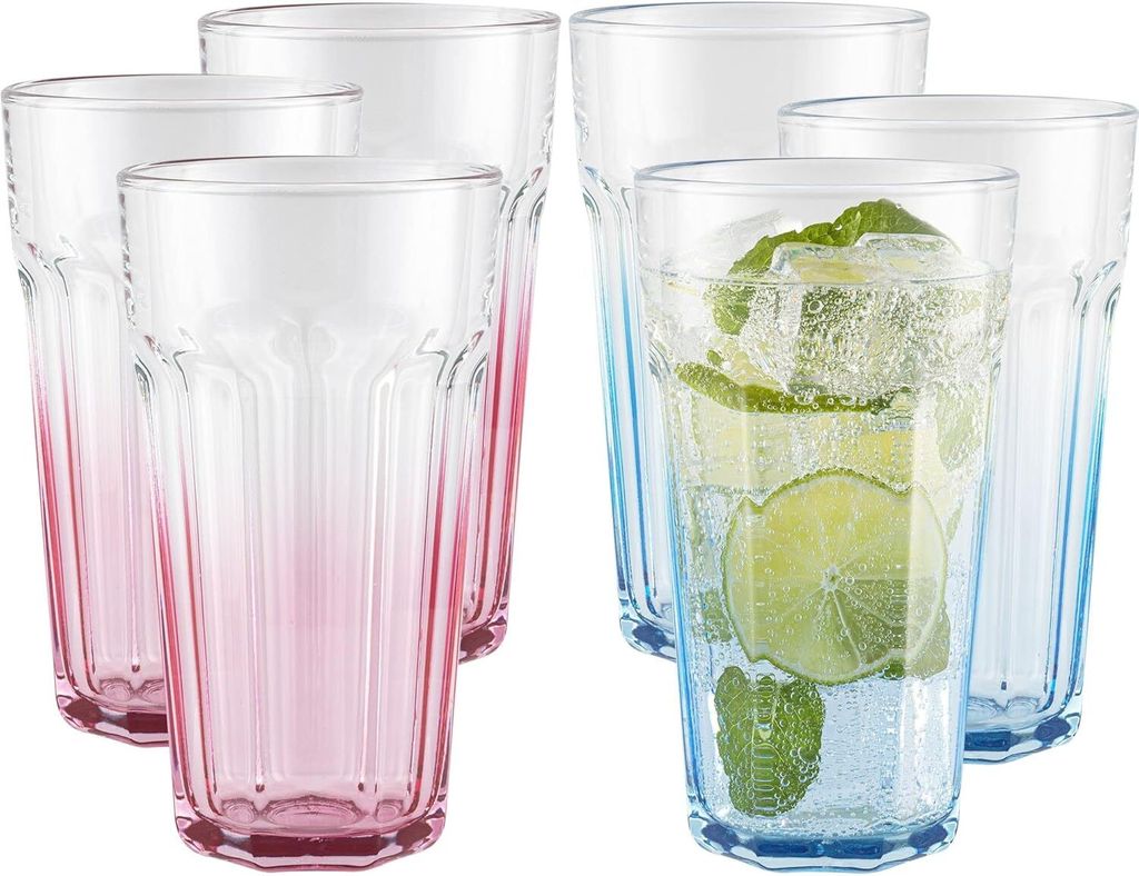 TREND FOR HOME Trinkgläser Groß 630 ml, Set 6-teilig, Longdrink- und Eiskaffee-Gläser, bunte XXL Limonaden-, Saft- und Smoothie-Gläser Gigi Secret