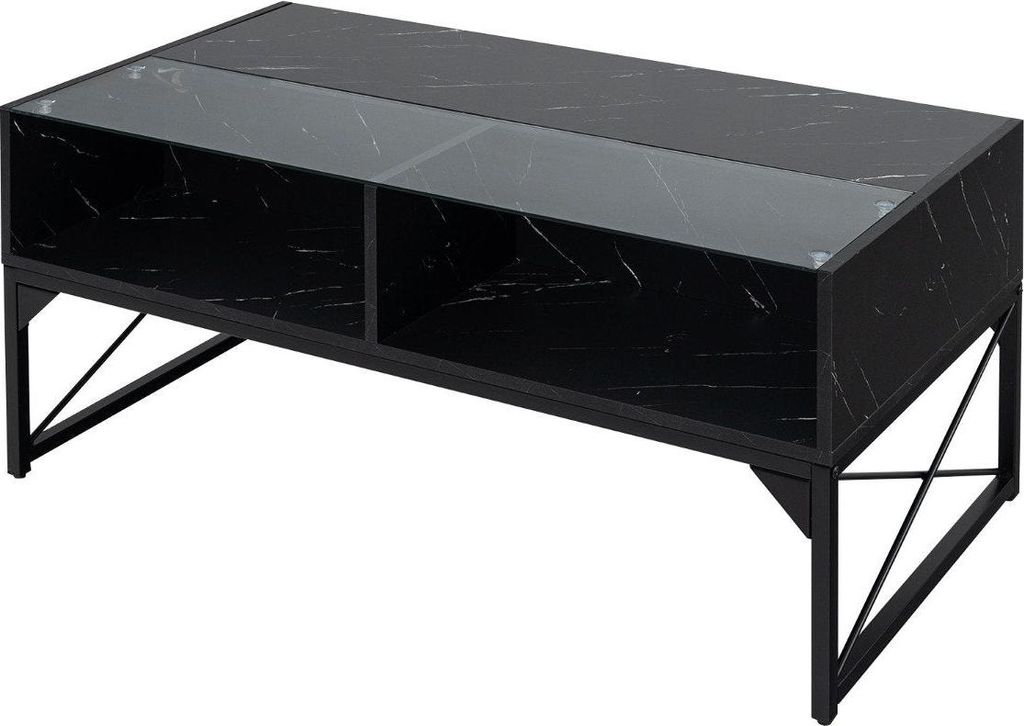 LED Couchtisch mit Marmor Optik & einstellbaren Lichtfarben & Helligkeit Wohnzimmertisch Schwarz