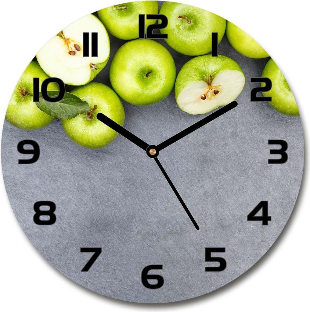 Wanduhr aus Glas 30fi Glasbild Glasuhr Gehärtetes Glas - schwarze-zeiger - Green apples
