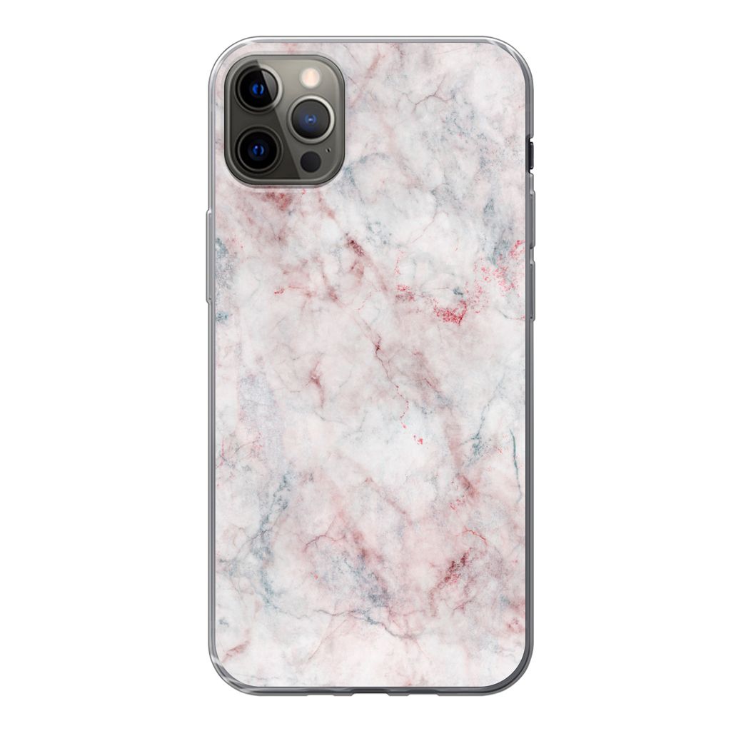 MuchoWow Handyhülle Schutzhülle Hülle für iPhone 13 Pro Max Marmor - Rot - Naturstein Silikon Softcase Handy Hülle - Mobiltelefon