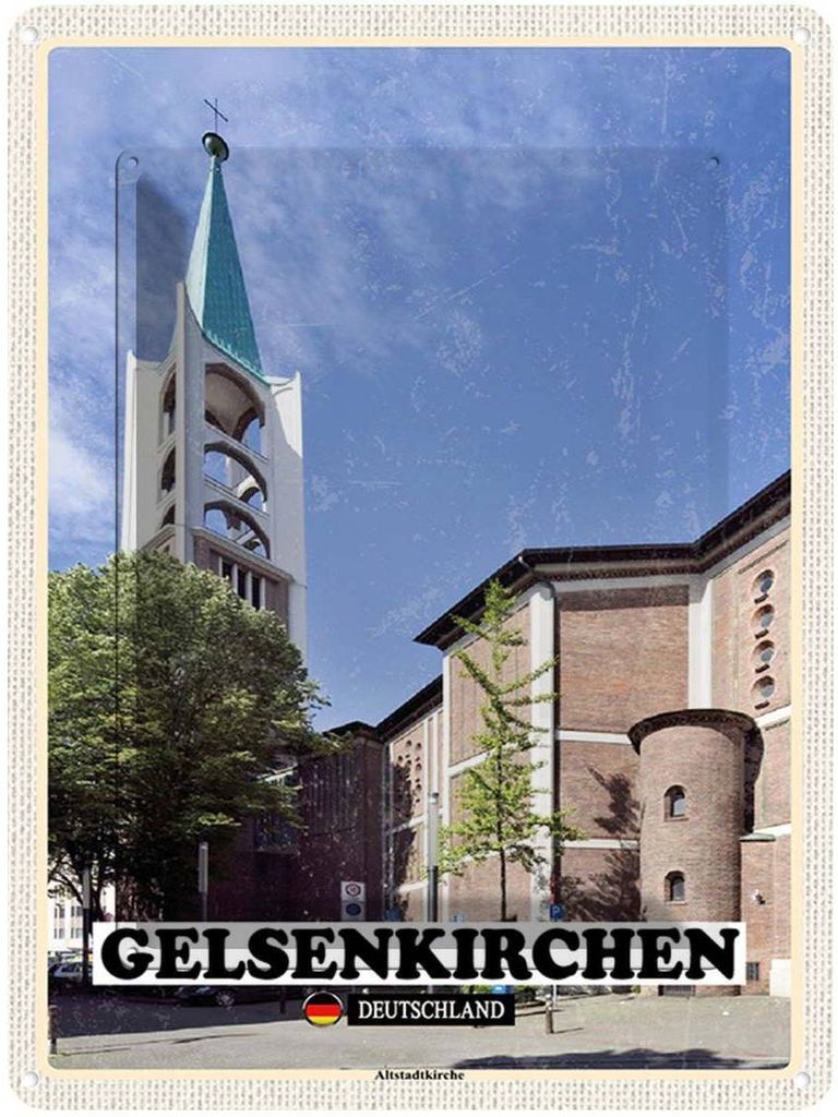 vianmo Blechschild 40x30 cm Gelsenkirchen Alstadtkirche Bildmotiv Reisemotiv Abenteuer Reisen Straße Stadt Urlaub