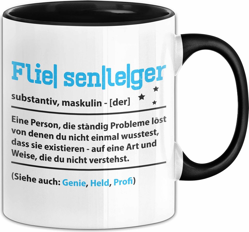 Fliesenleger Tasse Geschenk Lustiger Spruch Definition Kaffee-Becher (Schwarz)