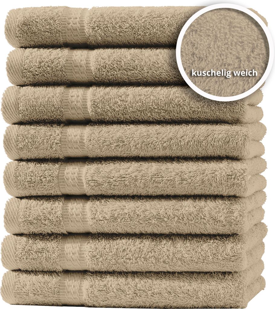 8er Set Gästetücher Handtücher Duschtücher Badetücher Frottee 100% Baumwolle, Farbe:Beige, Größe:Duschtücher 70x140 cm