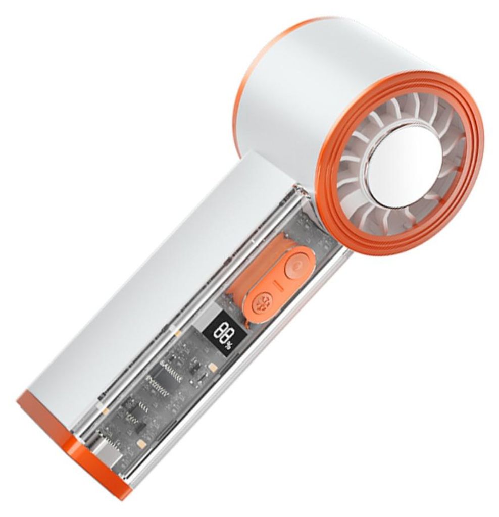 INF Transparenter Handventilator 100 Stufen LED 2000mAh USB C 5.3x5x14.3cm Weiß