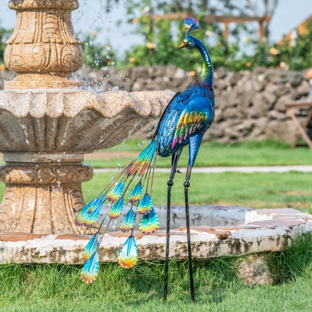 Sculpture de Jardin Paon en Métal - Décoration Extérieure Design 61 cm