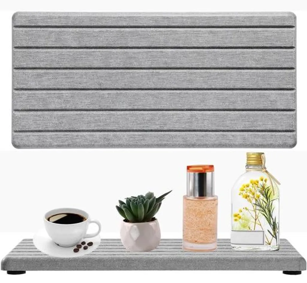 Tapis de comptoir absorbant pour cuisine et bureau avec sous-verres gris