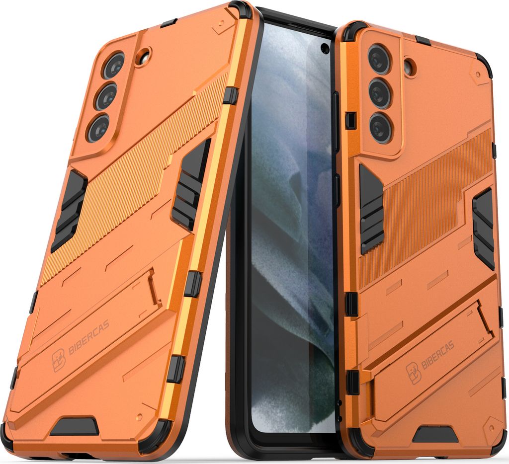 Armor Hülle für Samsung Galaxy S21 FE, Hybrid PC TPU Bumper Stoßfestes Schutzhülle mit Standfunktion Weiß