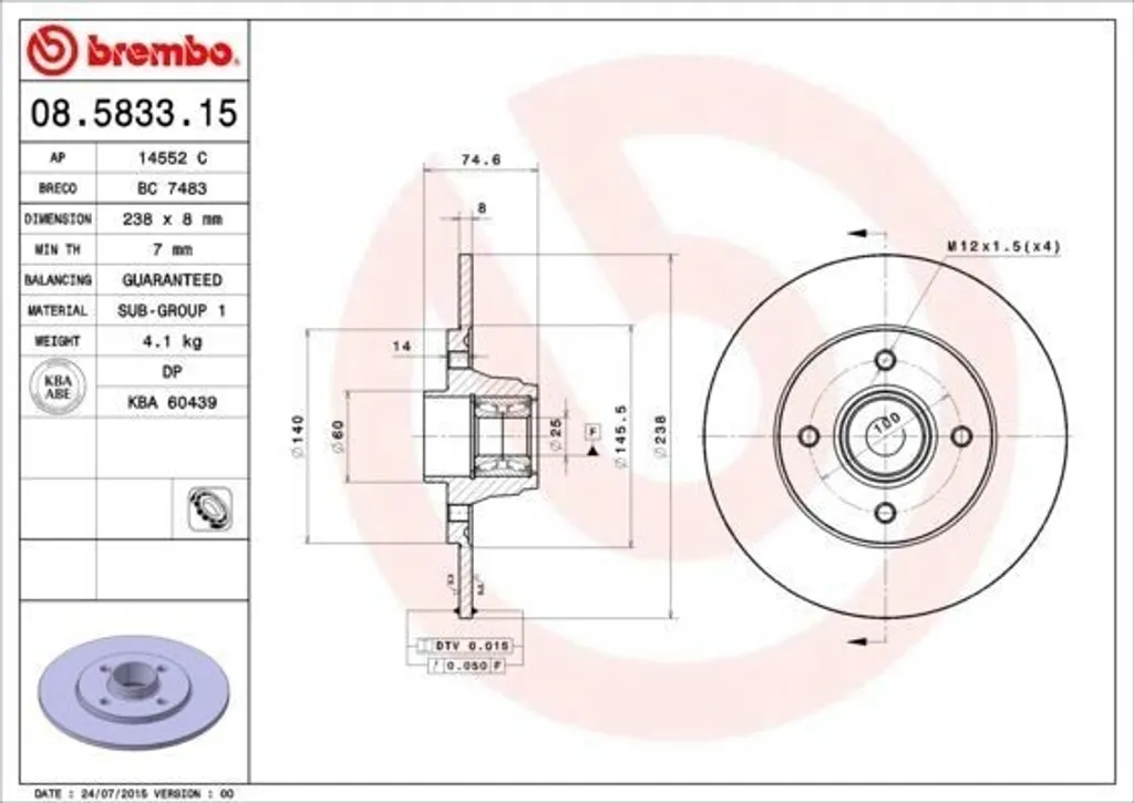Paire de Disques de Frein Brembo 08.5833.15 : Fiabilité et Durabilité
