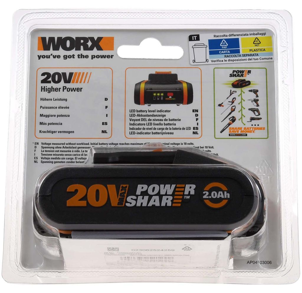 WORX WA3551, Akku, Lithium-Ion (Li-Ion), 2 Ah, 20 V, WORX, Produktbild 