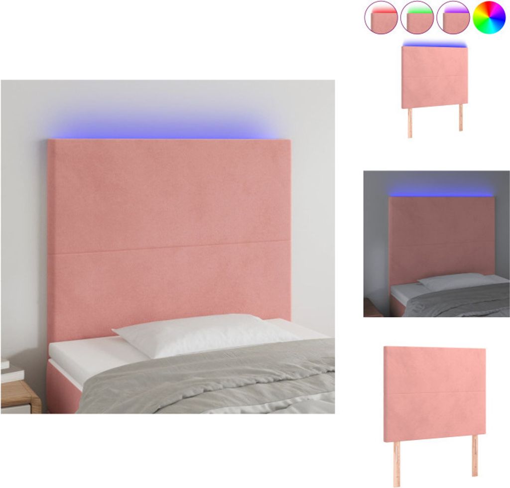 vidaXL LED Kopfteil Rosa 90x5x118/128 cm Samt - Kopf- & Fußenden