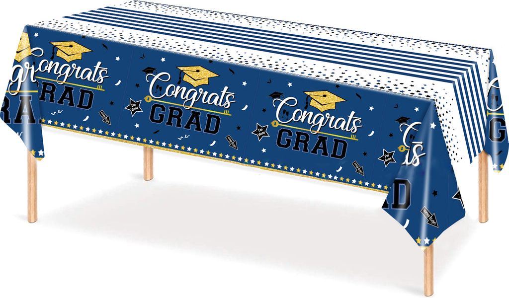 Tischtuch Anti-Kratzer Anti-Färbungs-Abschluss-Element-Print-Dekoration 2023 Abschlusssaison Zeremonie Abendessen Tischdecke Partyzubehör-Blau