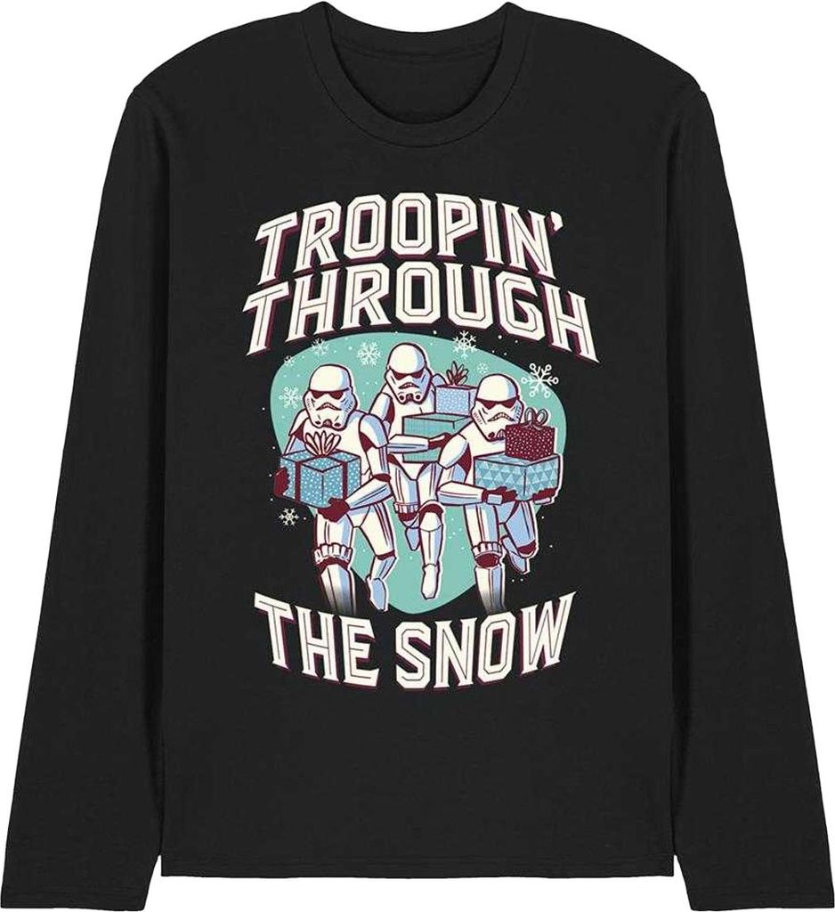 Star Wars - "Troopin ́ Through The Snow" T-Shirt für Herren/Damen Uni, weihnachtliches Design, Langärmlig TV26375 (XXL) (Schwarz)