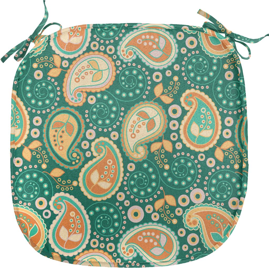 ABAKUHAUS Ethnisch Polster für Esszimmerstühle, Folkloric Paisley Blumen, Dekoratives wasserfestes Kissen mit Riemen für Küchensitze, 40 cm x 4...
