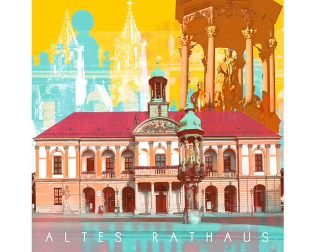 Glasbild Magdeburg altes Rathaus 50x50 cm