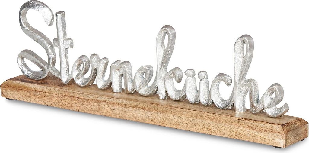 Schriftzug Sterneküche L40cm Metall Silber Mango Holz Tischdeko Deko Aufsteller