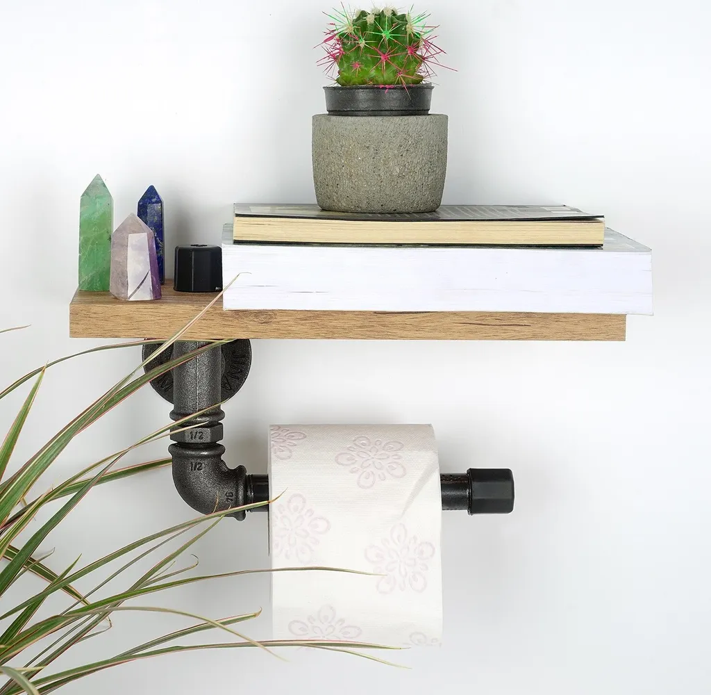 Porte-papier Toilette Mural avec Tablette en Bois de Noyer Skye Decor