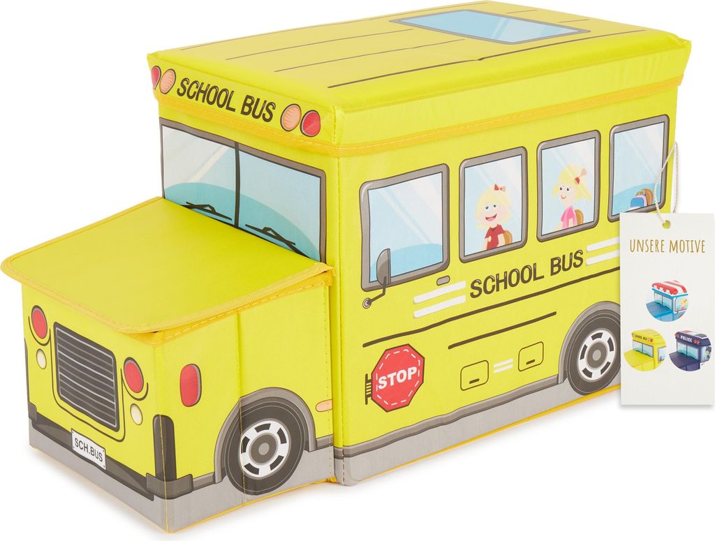Bieco Aufbewahrungsbox mit Deckel Kinder Schulbus, faltbar, Sitzhocker mit Sitzgelegenheit, und Polsterung, Spielzeugkiste mit Stauraum, Sitztruhe,...