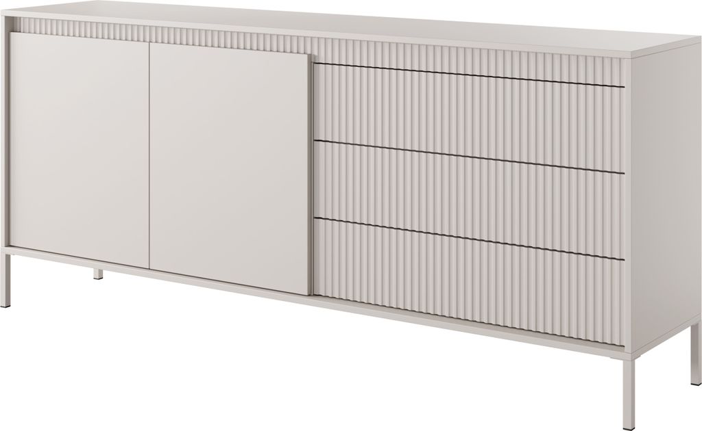 Masseno Kommode SENSATO 187 cm Sideboard mit 3 Schubladen und 2 Türen für Wohnzimmer Schlafzimmer Modern 187x40x81 cm Beige / Beige