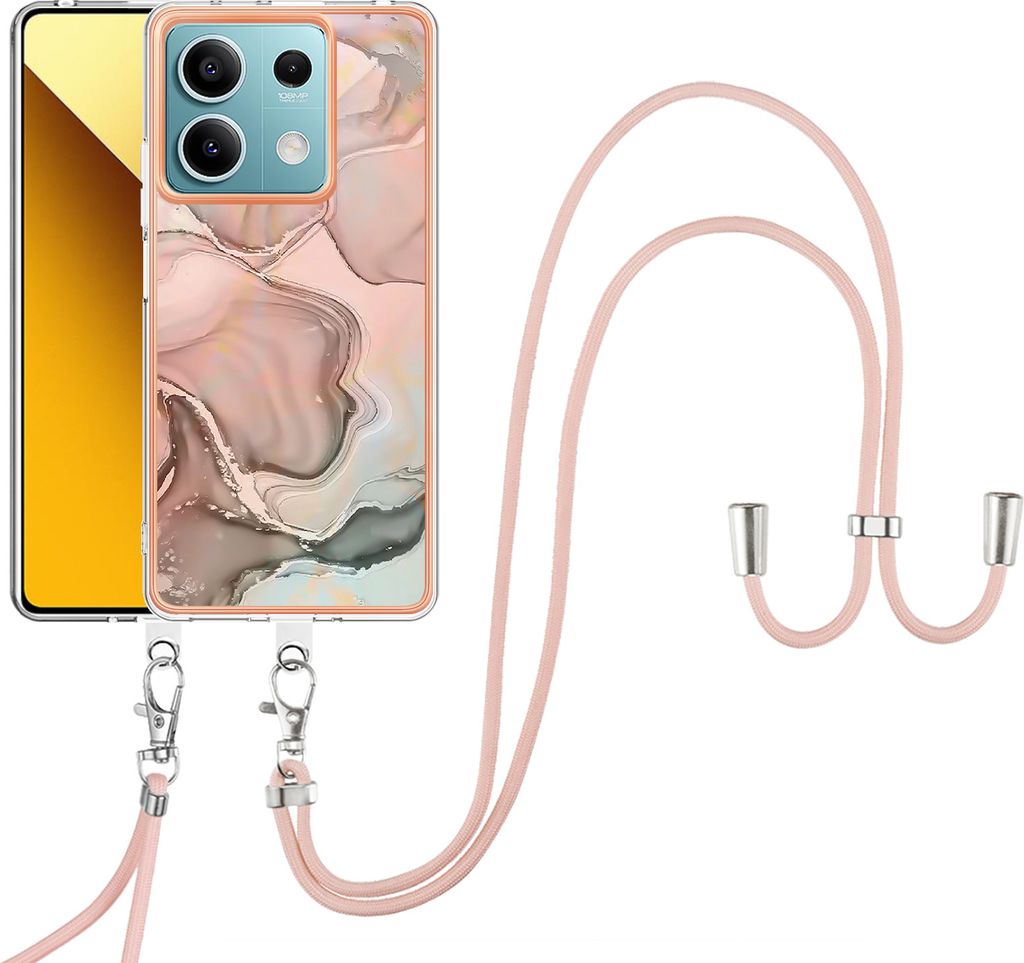 Handykette Hülle für Xiaomi Redmi Note 13 5G Muster TPU Schutzhülle mit verstellbarem Tragegurt Beige