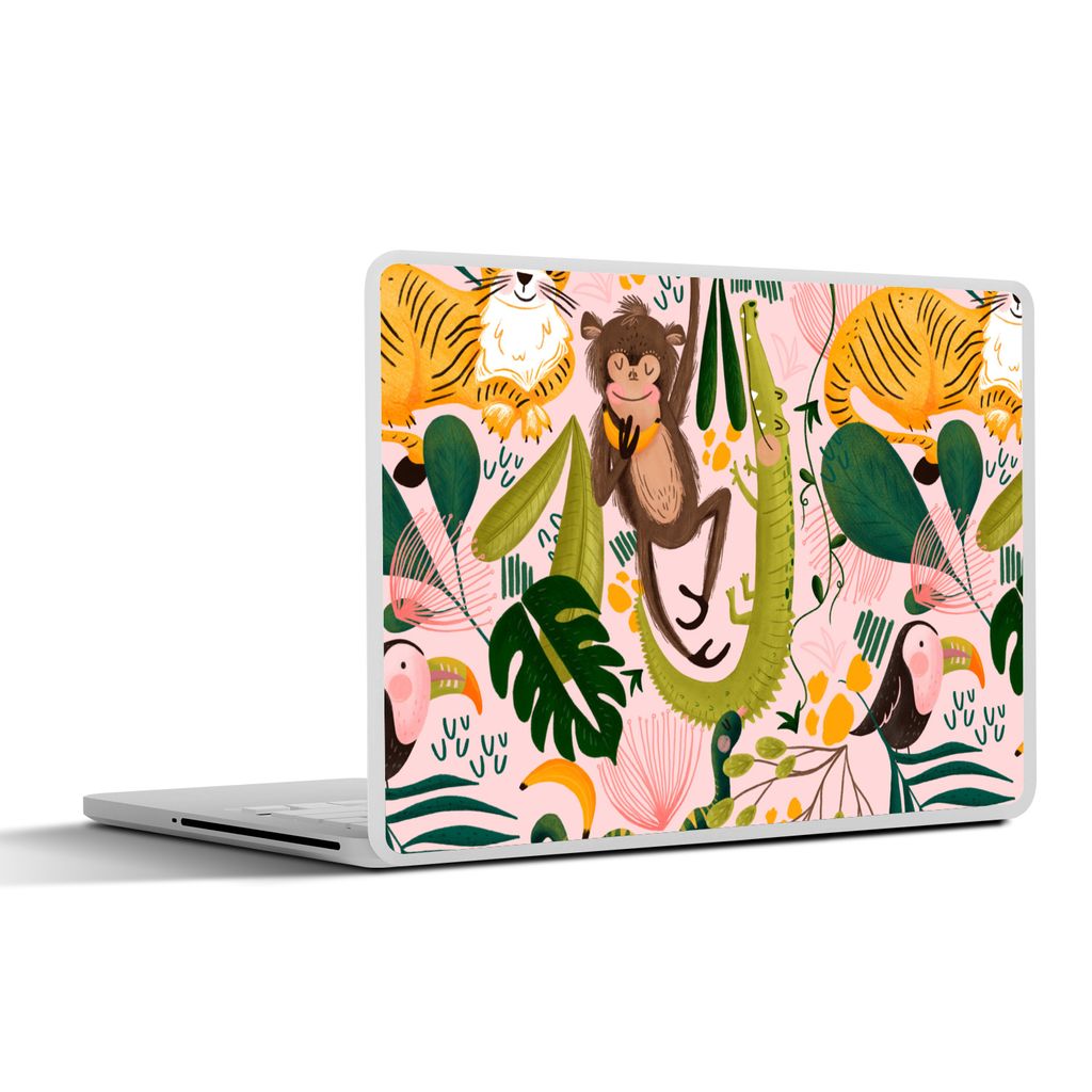 MuchoWow Laptop Aufkleber Sticker Cover Affen - Pflanzen - Dschungel - Rosa 36.5x27.5 cm - Laptop-Sticker