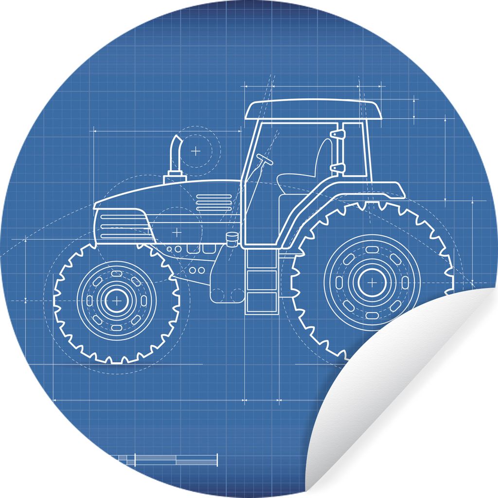MuchoWow Runde Wandtattoo - Wandsticker Tapete Aufkleber Traktor - Blau - Illustration Ø 50 cm Selbstklebend und Repositionierbar - Wandaufklebe...