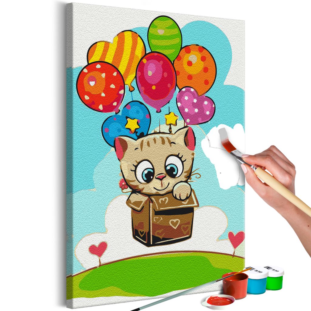Vlies Malen nach Zahlen - Kitten With Balloons 40x60 cm Für Kinder n-A-1558-d-a