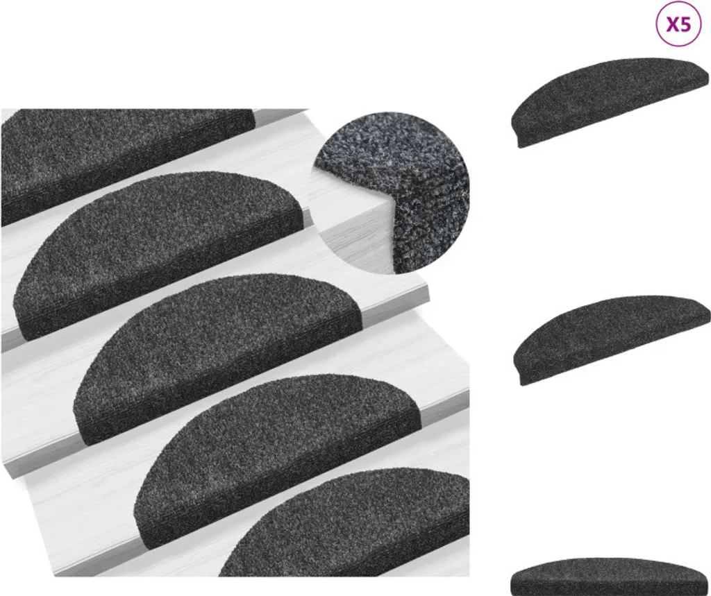 Marchettes d'Escalier Gris Foncé Antidérapantes 65x21 cm Lot de 5 Unités